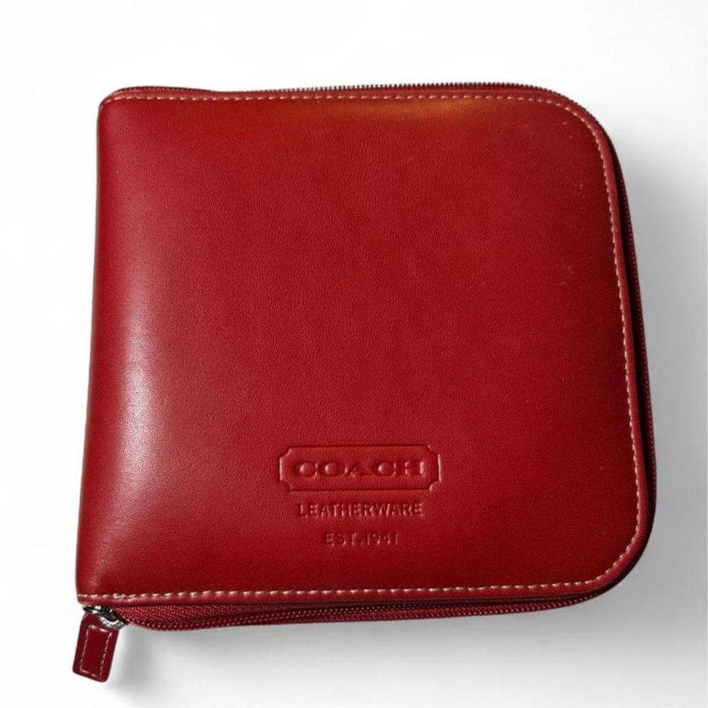 Vintage Coach Red Leather CD DVD Case Y2K Zip Around Disc Holder 90's Nostalgia